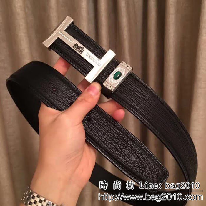 愛馬仕HERMES 太平洋深海鯊魚皮 鑲鑽貓眼石高端男士皮帶 HHG1153